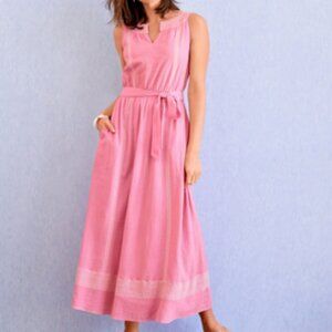 Talbots 100% Cotton Gauze Embroidered Sleeveless Pink Maxi Dress NEW NWT Size 6